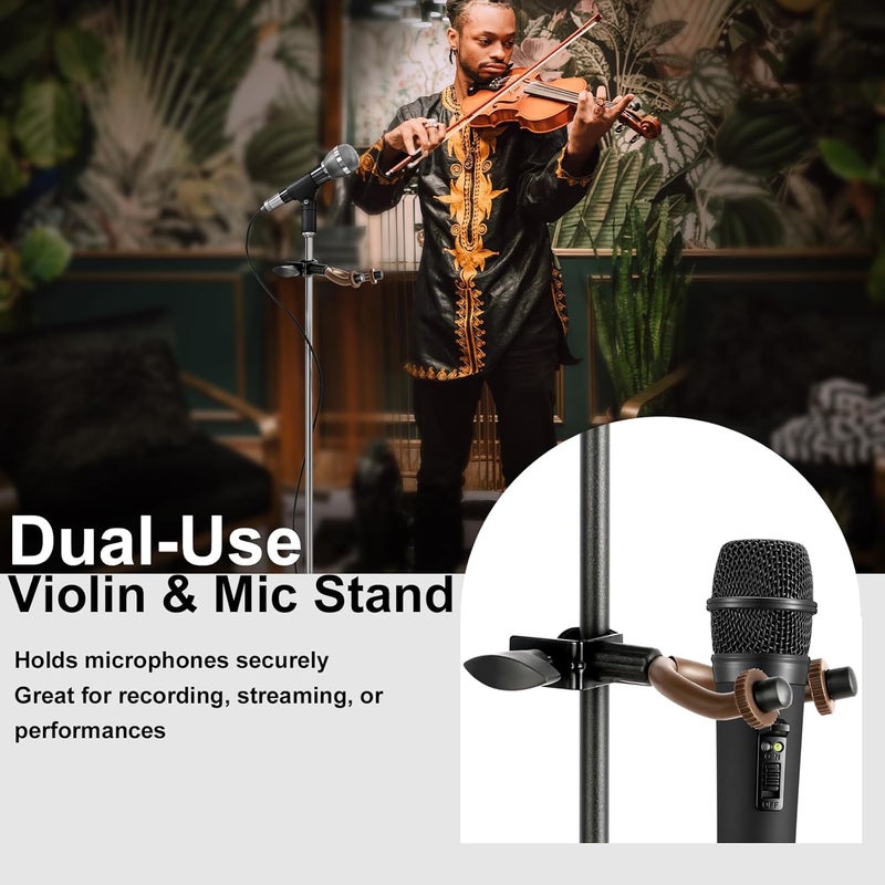 ROWell Violin Hanger Violin & Viola Holder for Microphone or Sheet Music Stand and Desktop Viola Hanger No Need to Punch Holes Dual-Use Violins Mic Stand for Stage Shows,Home Studio Practices - Image 2